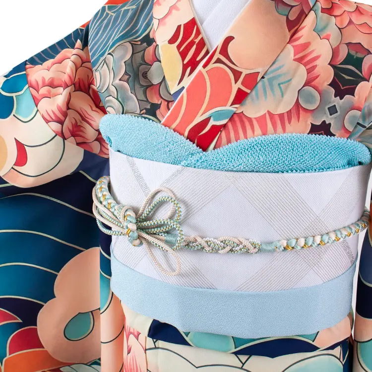 ジュニア着物 ベージュ 青海波 C018