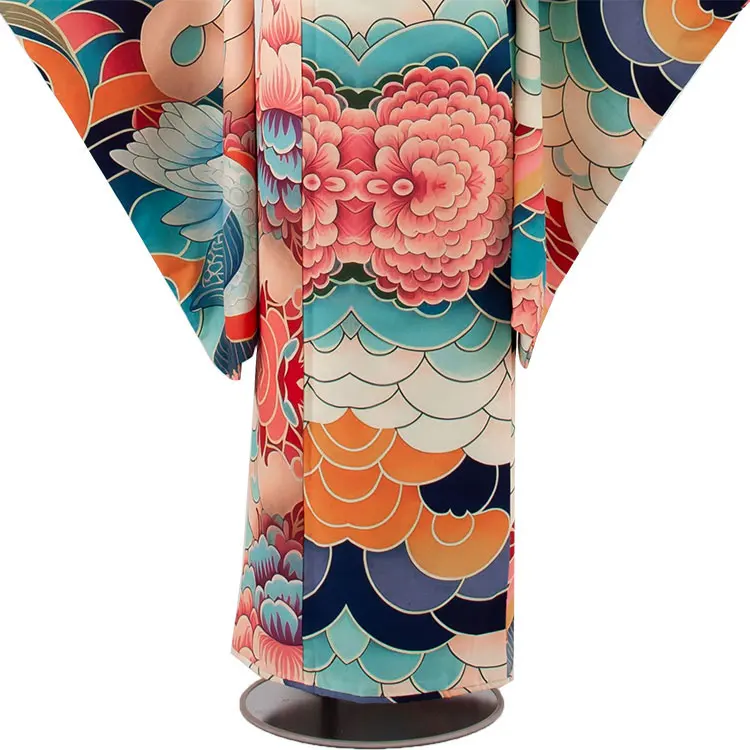 ジュニア着物 ベージュ 青海波 C018