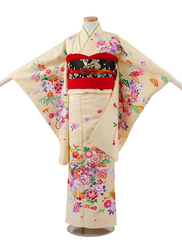 ジュニア着物 イエロー 鞠と花々 C019