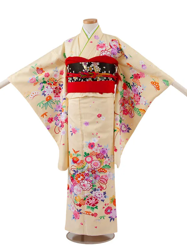 ジュニア着物 イエロー 鞠と花々 C019