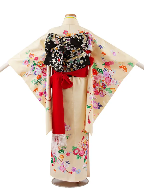 ジュニア着物 イエロー 鞠と花々 C019