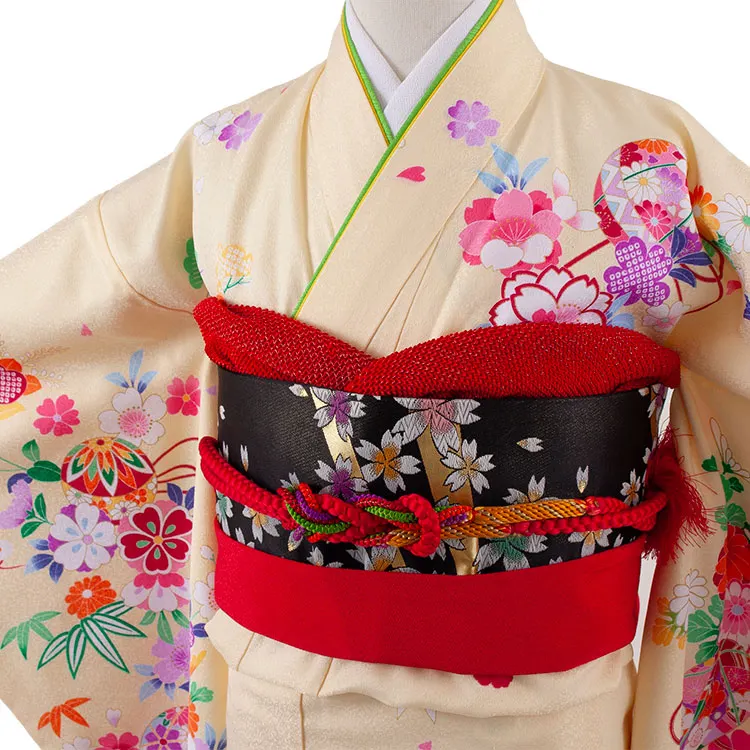 ジュニア着物 イエロー 鞠と花々 C019