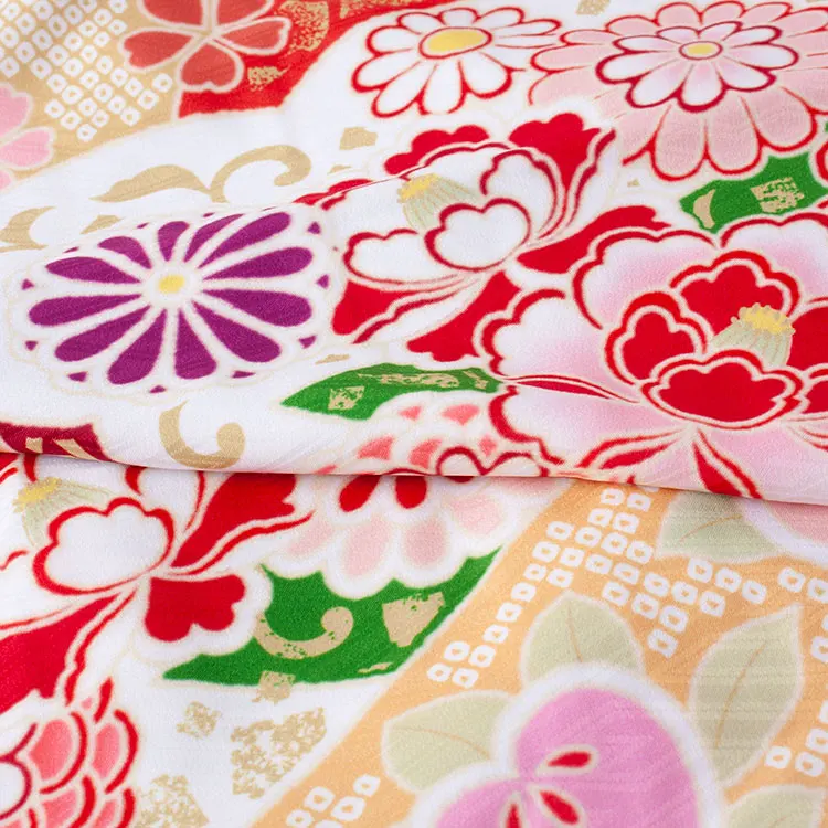 ジュニア着物 白地 しぼり調 桜 牡丹 C020