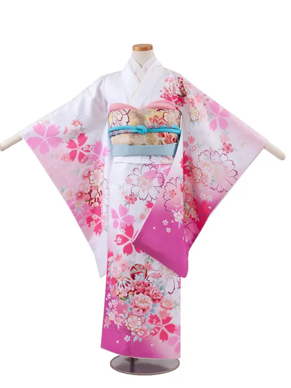 ジュニア着物 白地 桜 C025