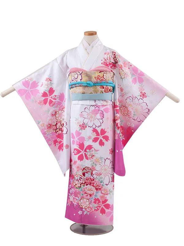 ジュニア着物 白地 桜 C025