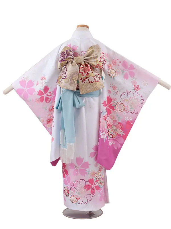ジュニア着物 白地 桜 C025