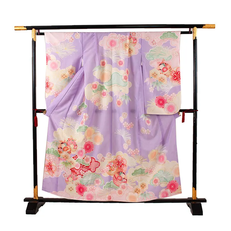 ジュニア着物 ラベンダー 松竹梅 鈴まり C026