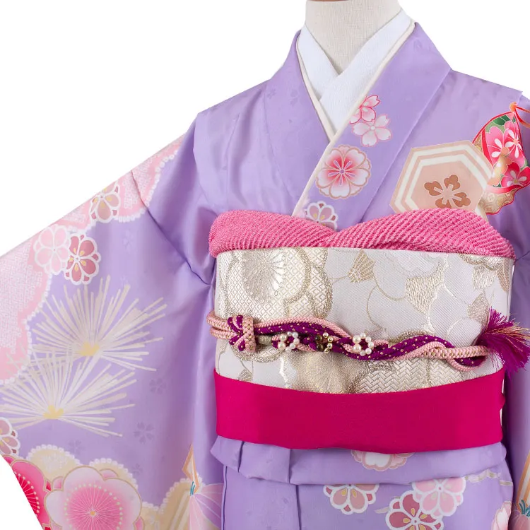 ジュニア着物 ラベンダー 松竹梅 鈴まり C026