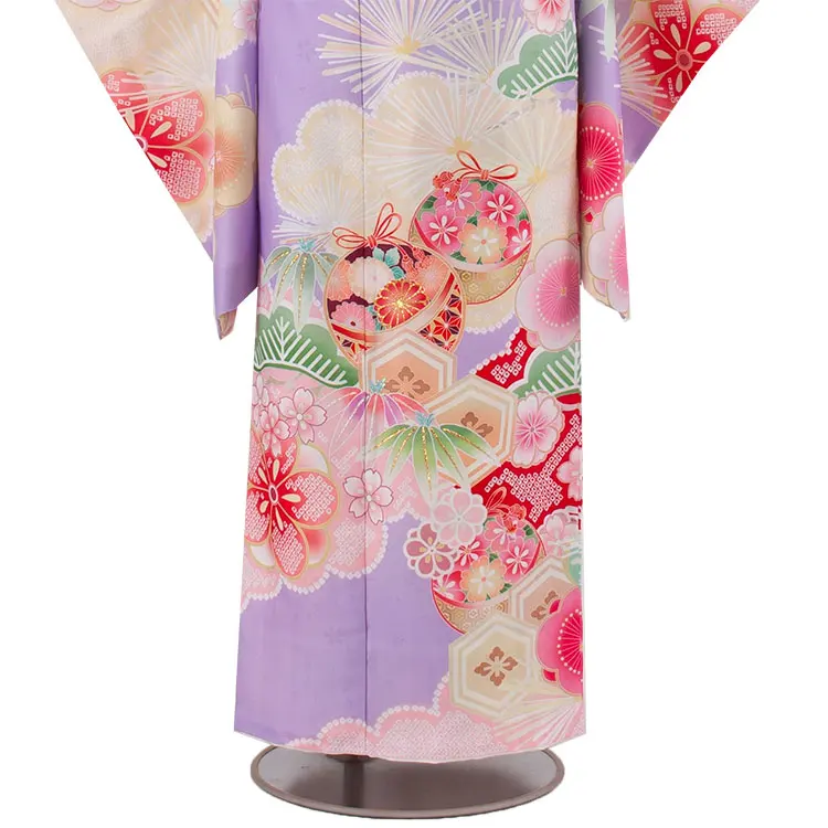 ジュニア着物 ラベンダー 松竹梅 鈴まり C026