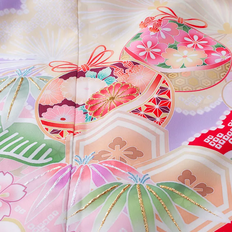 ジュニア着物 ラベンダー 松竹梅 鈴まり C026