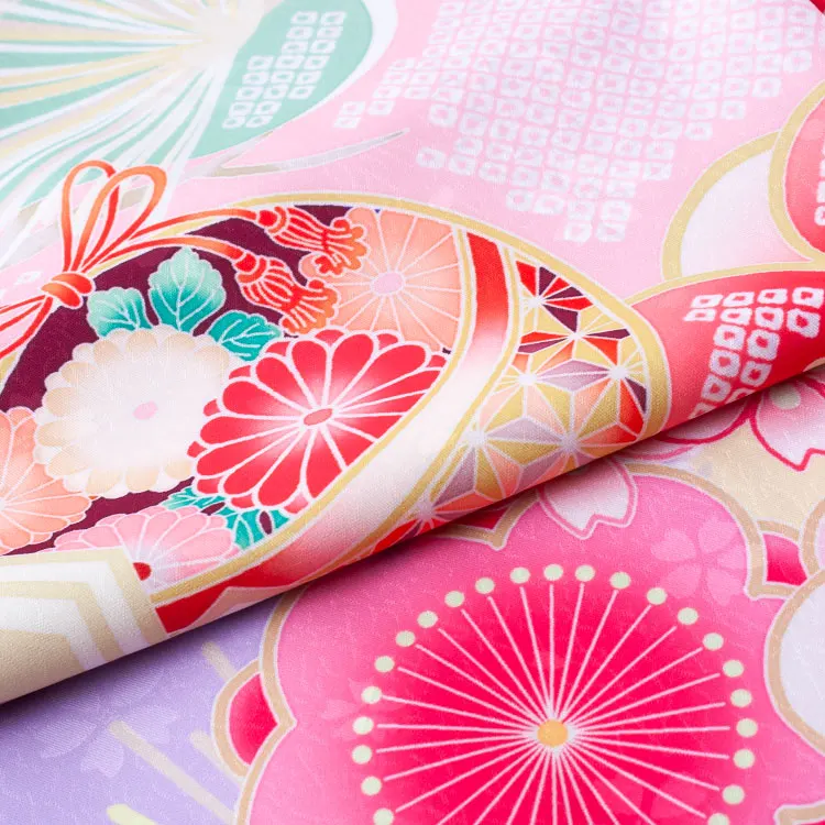 ジュニア着物 ラベンダー 松竹梅 鈴まり C026