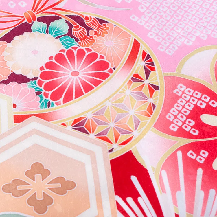 ジュニア着物 赤地 松竹梅 鈴まり C028