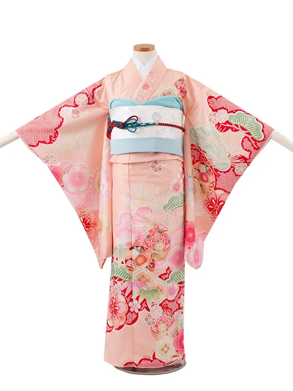 ジュニア着物 ピーチフィズ 絞り調 松竹梅 鈴まり C031