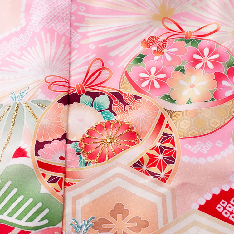 ジュニア着物 ピーチフィズ 絞り調 松竹梅 鈴まり C031