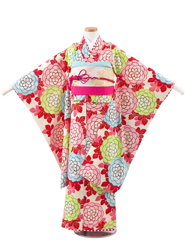 ジュニア着物 クリーム 菊 C034