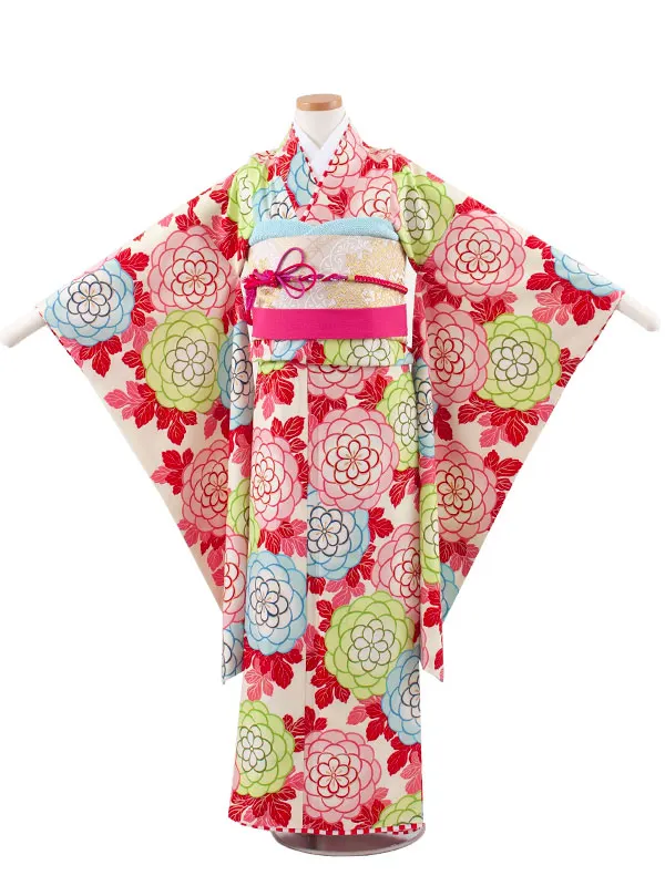 ジュニア着物 クリーム 菊 C034