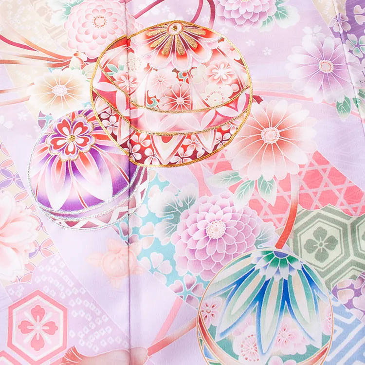 ジュニア着物 ラベンダー 熨斗に鞠 C039