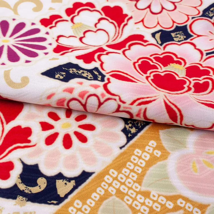 ジュニア着物 白地 しぼり調 桜 牡丹 D005