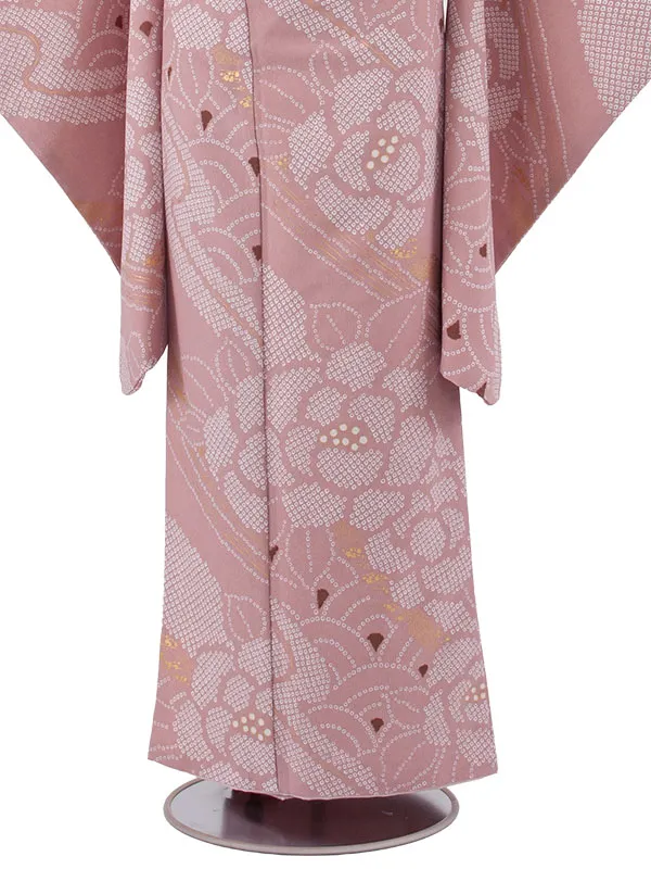 ジュニア着物 薄小豆色 牡丹 D006