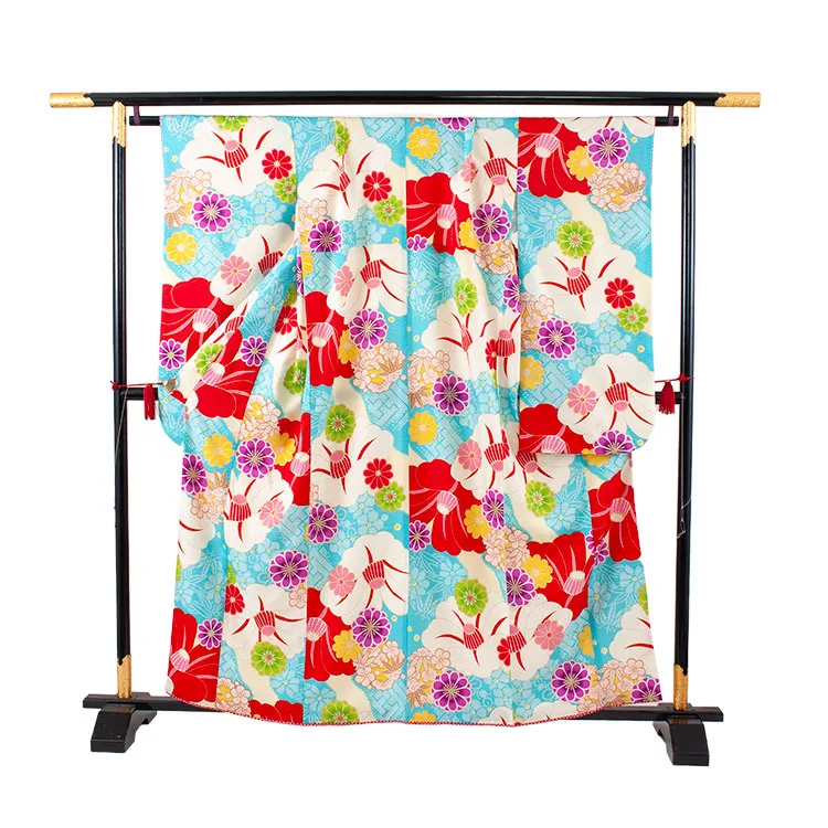 ジュニア着物 空色 椿 菊 D007