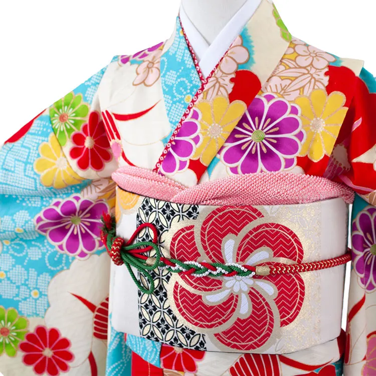 ジュニア着物 空色 椿 菊 D007