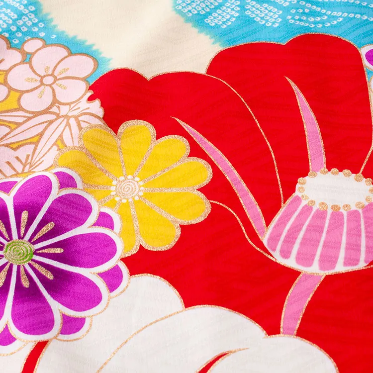 ジュニア着物 空色 椿 菊 D007