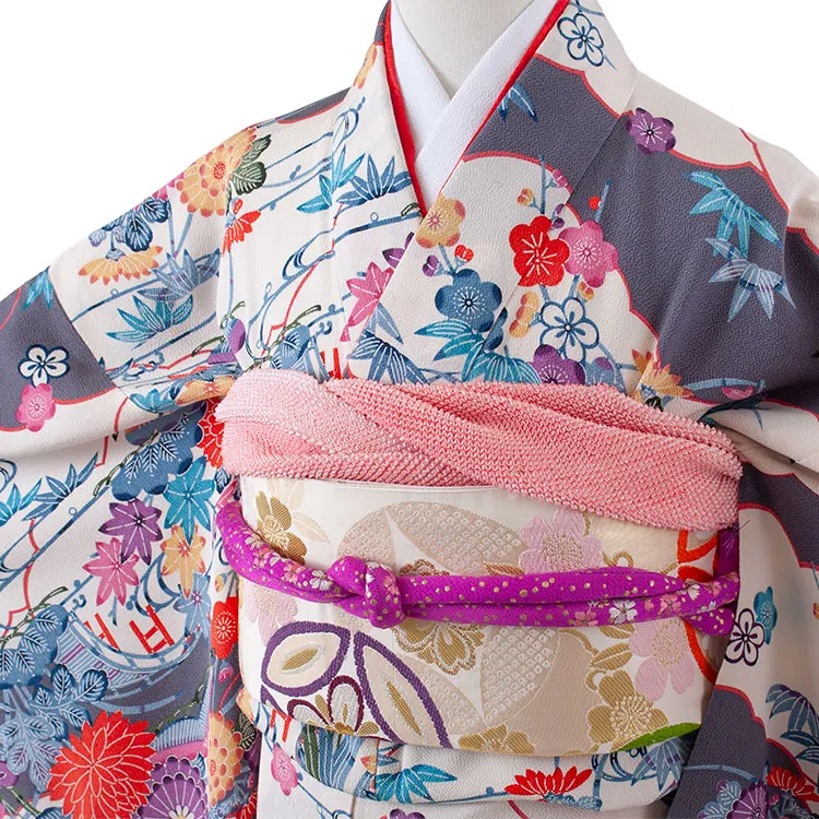 【正絹】ジュニア着物 グレー 丹後ちりめん 菊 D014