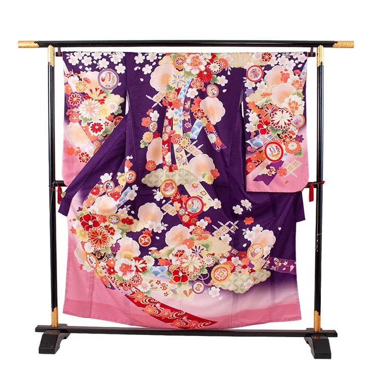 ジュニア着物 紫地 梅 吉祥文様 D015