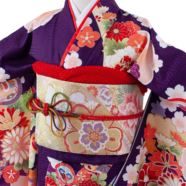 ジュニア着物 紫地 梅 吉祥文様 D015