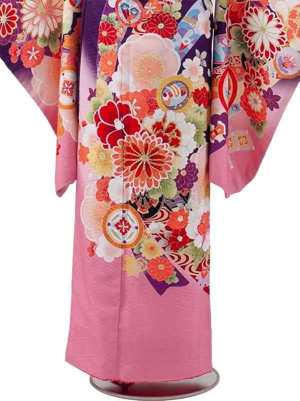 ジュニア着物 紫地 梅 吉祥文様 D015