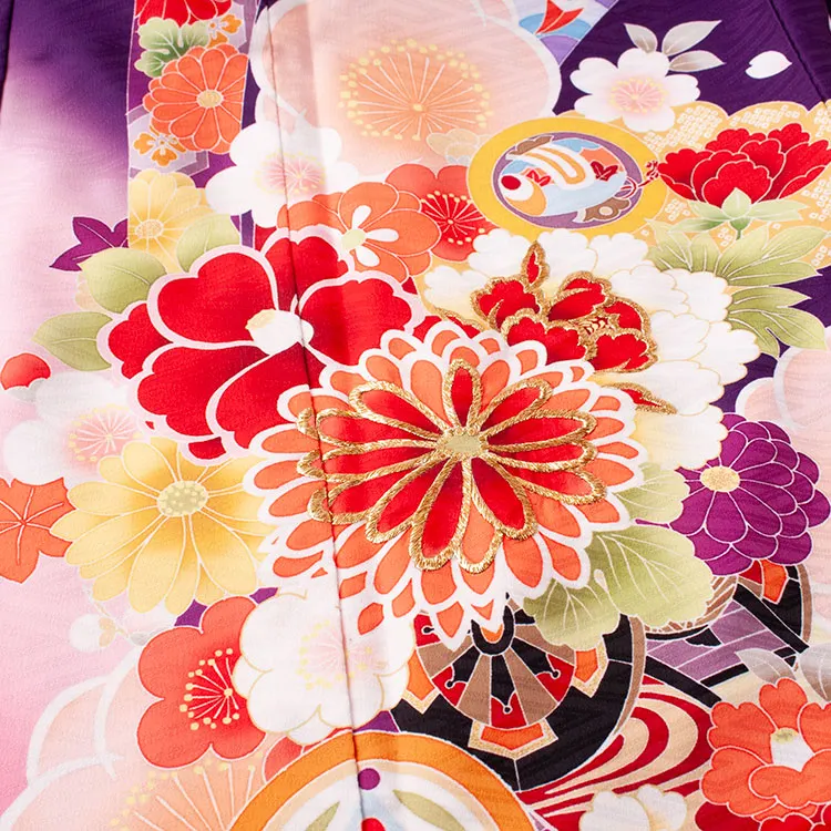 ジュニア着物 紫地 梅 吉祥文様 D015