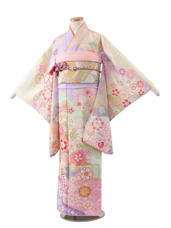 ジュニア着物 アイスラベンダー 古典 花づくし D017