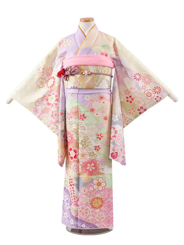 ジュニア着物 アイスラベンダー 古典 花づくし D017