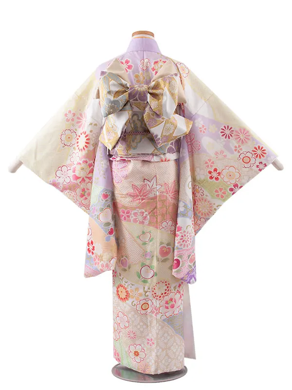 ジュニア着物 アイスラベンダー 古典 花づくし D017