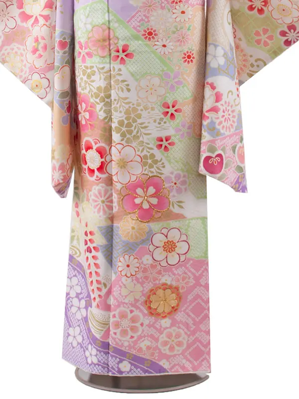ジュニア着物 アイスラベンダー 古典 花づくし D017