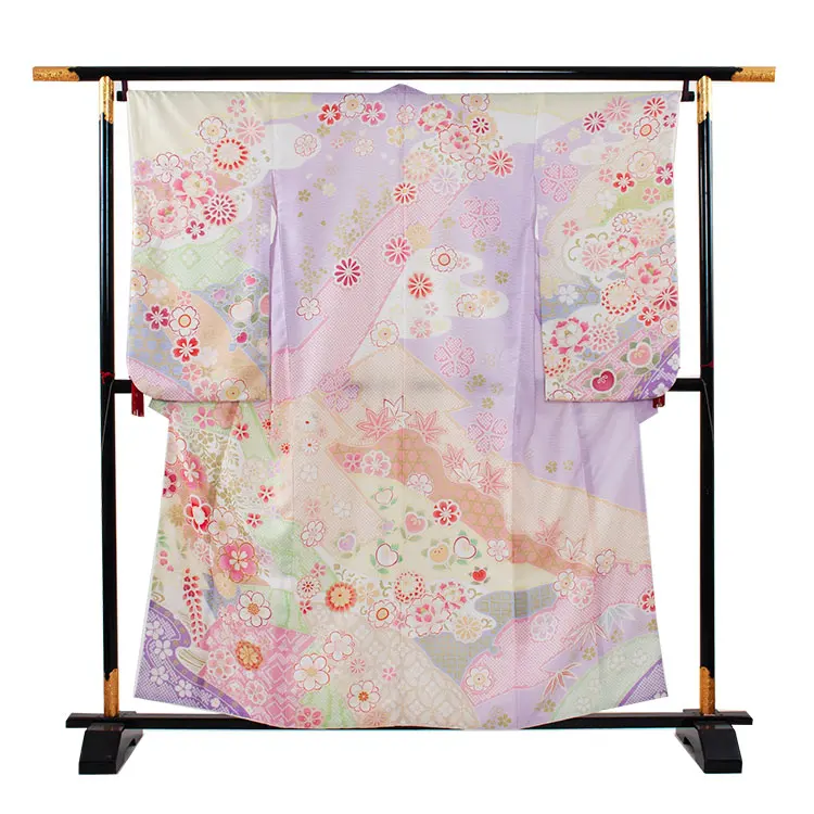 ジュニア着物 アイスラベンダー 古典 花づくし D017