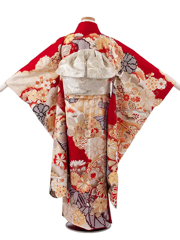 ジュニア着物 赤地 絞り調 豪華 古典 D019