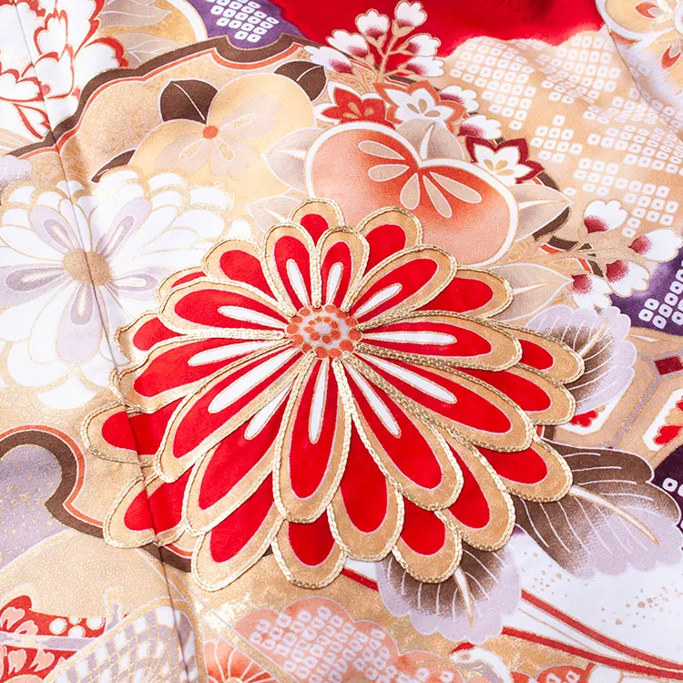 ジュニア着物 赤地 絞り調 豪華 古典 D019