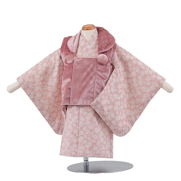 女児ベビー ピンク 花 二部式着物 372