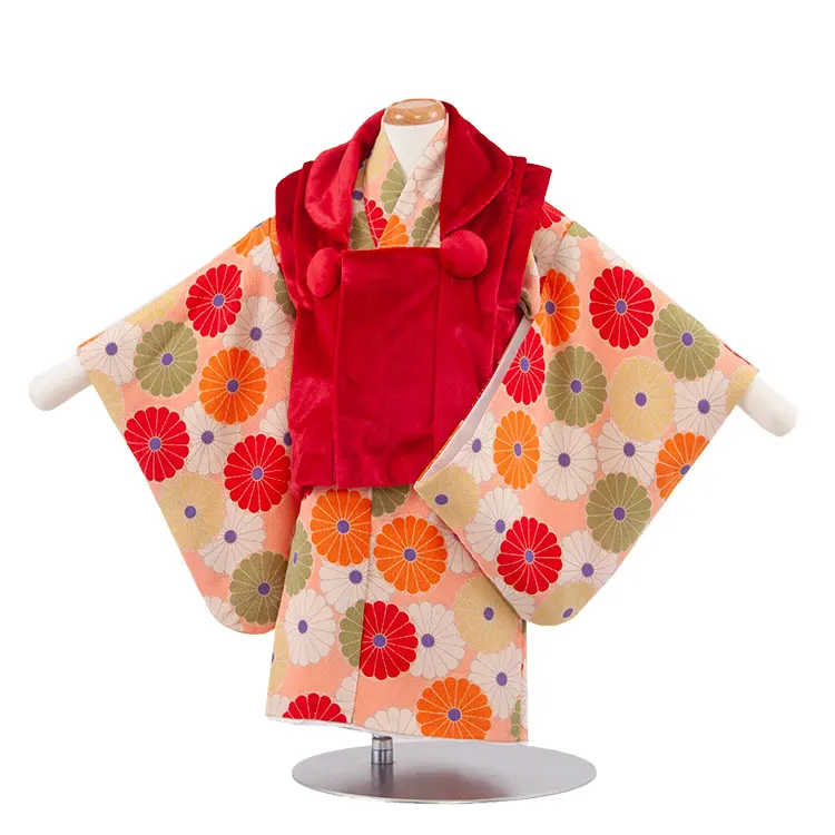 女児ベビー 赤地×ピンク 菊 375