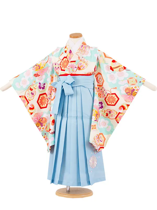 女児袴レンタル（5歳女の子） ミントグリーン 吉祥文様 A087