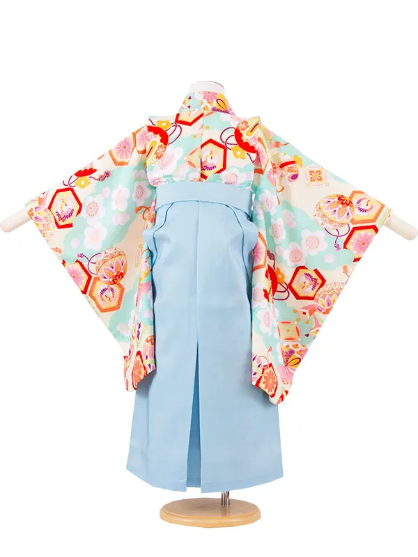 女児袴レンタル（5歳女の子） ミントグリーン 吉祥文様 A087