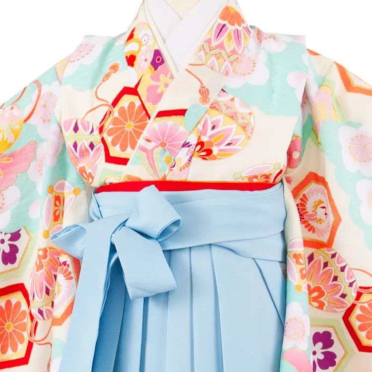 女児袴レンタル（5歳女の子） ミントグリーン 吉祥文様 A087