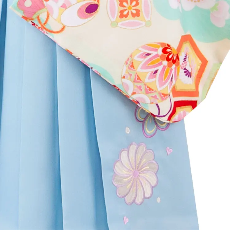 女児袴レンタル（5歳女の子） ミントグリーン 吉祥文様 A087