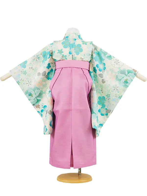 女児袴レンタル（5歳女の子） クリーム 牡丹 梅 ピンクパープル袴 A089