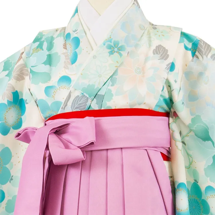 女児袴レンタル（5歳女の子） クリーム 牡丹 梅 ピンクパープル袴 A089