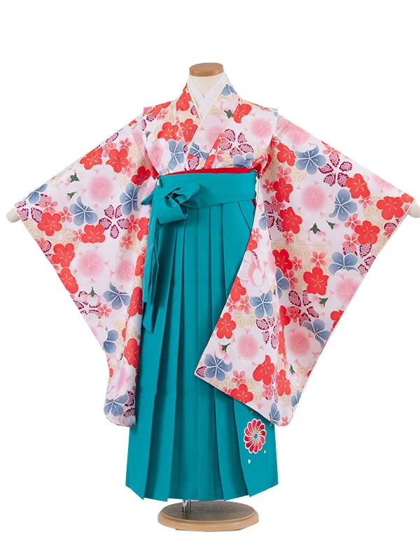 女児袴レンタル（7歳女の子） 白地 桜 梅 A102