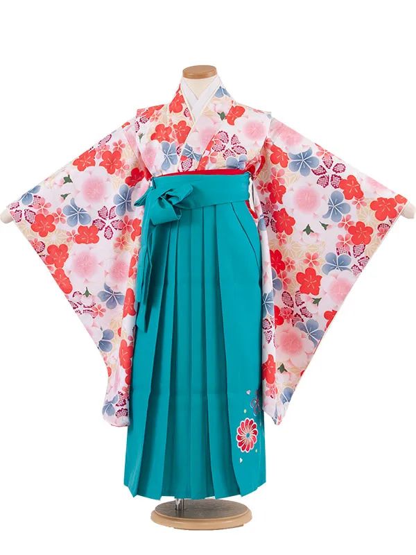 女児袴レンタル（7歳女の子） 白地 桜 梅 A102