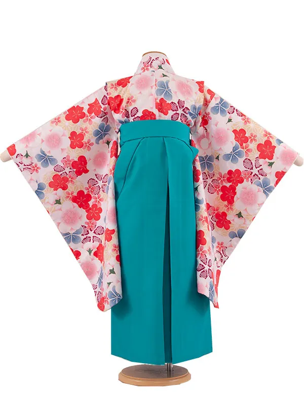 女児袴レンタル（7歳女の子） 白地 桜 梅 A102