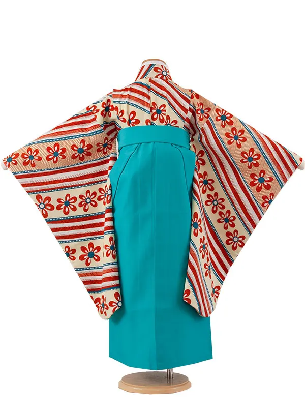 女児袴レンタル（7歳女の子） クリーム 花柄 A112